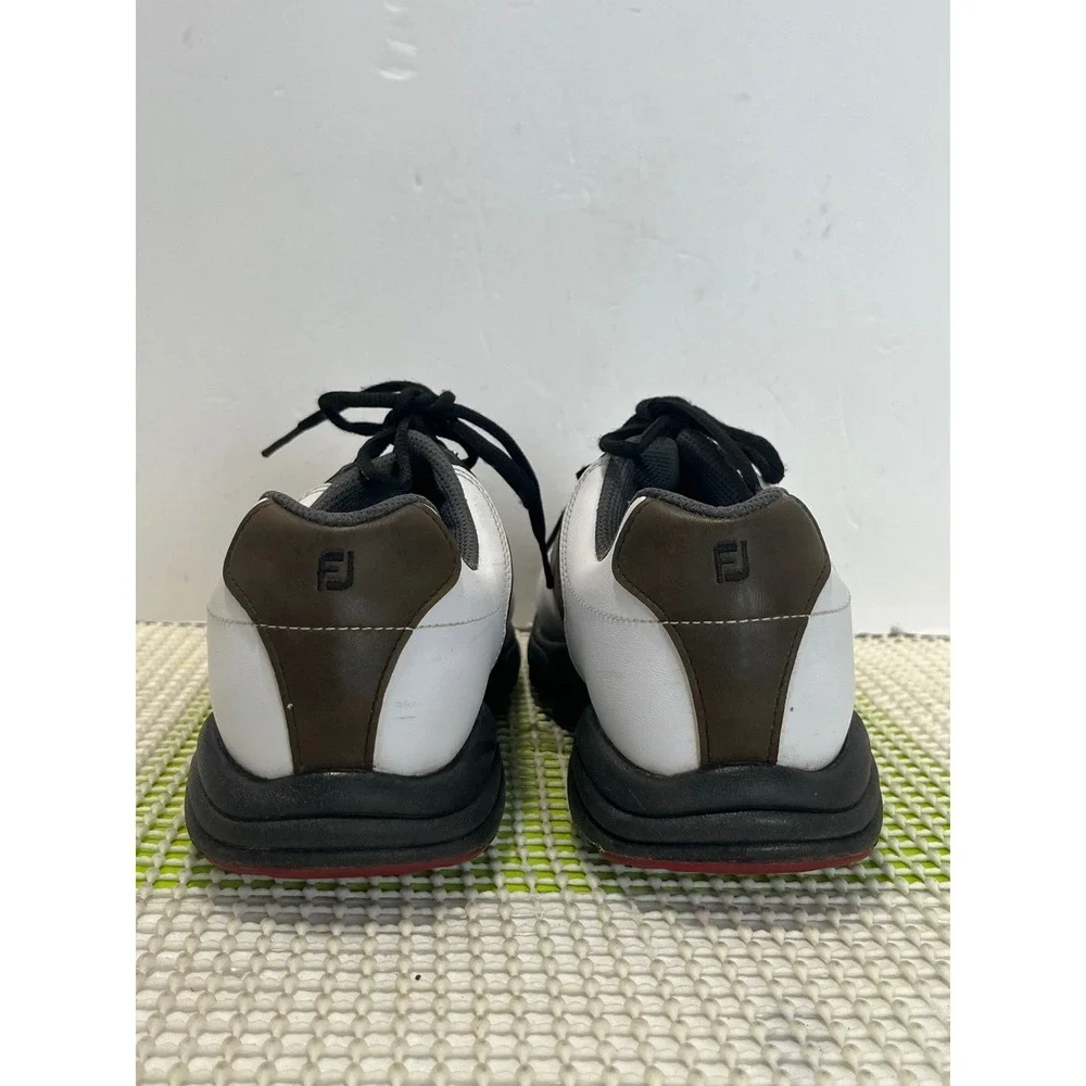 FootJoy GreenJoys Golf Shoes Men's 8.5 Wide White Brown Black Spiked 45516 GOOD